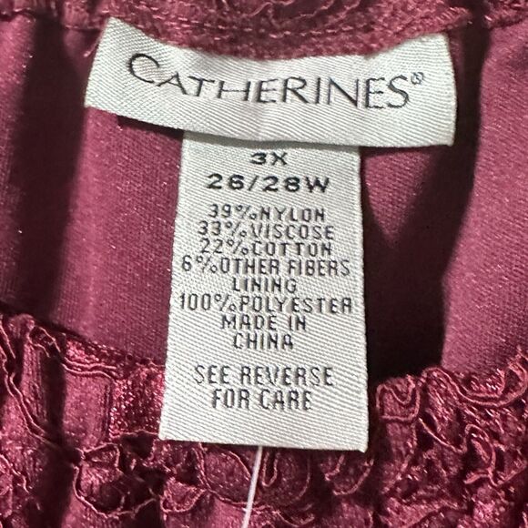 Catherines Lace Blouse On / Off The Shoulder Size 3X 26 28W Burgundy Red NWT - Picture 4 of 8